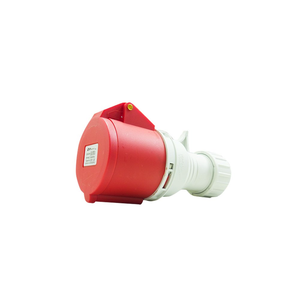 Acoplamento 3P+T+N 32A 380V Vermelho 6H com Prensa Cabo UP e – UP Electronic