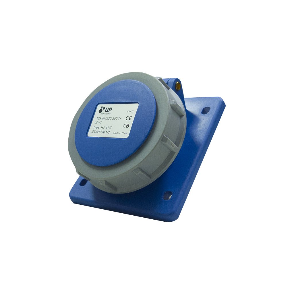 Tomada IP67 Embutir 2P+T 16A 220V Azul 6H – UP Electronic