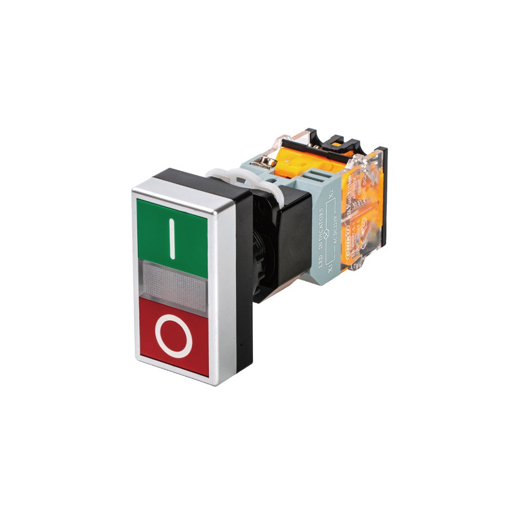Botao Duplo Iluminado 22MM Trava Auto LA167 D8-11DR.G 24V – UP Electronic